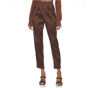 Revolve LPA Penelopa Pant Espresso Brown Taffeta Ankle Length Small $198